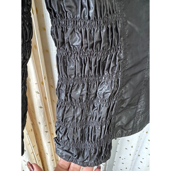 Bebe Sport Y2K Shiny Metal Black Side Arm Rouching Zip Up Motorcycle Jacket M - Picture 5 of 8